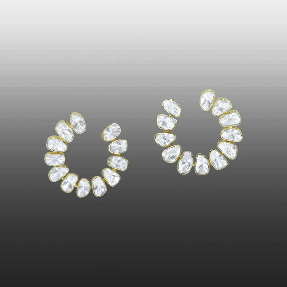 Spiral Hoop Earrings with Polki in Open Setting